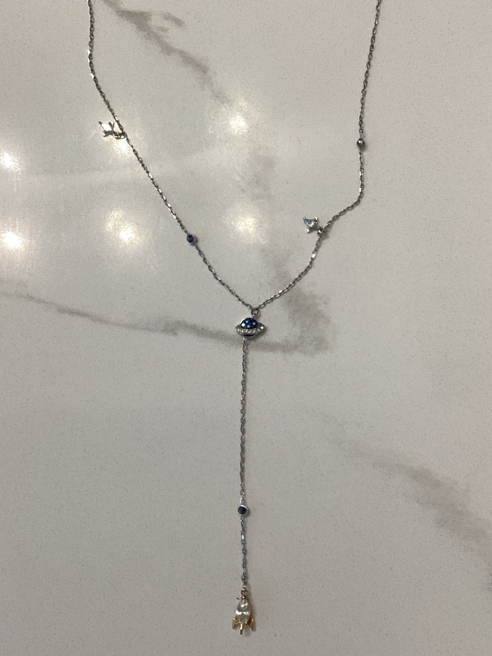 Swarovski Silver Necklace with Blue Planet and Star Charms